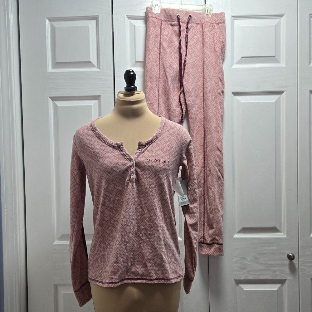 NWT Spyder Silver Pink Thermal Waffle Knit Pajama Set Medium